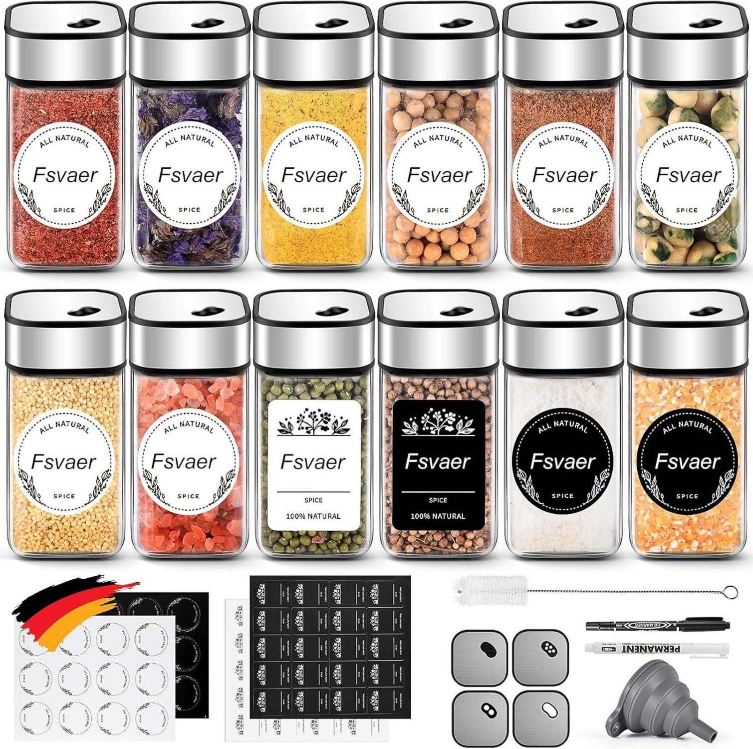 Gewürzgläser 12er Set mit Streueinsatz und Drehdeckel