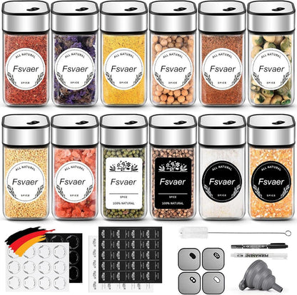 Gewürzgläser 12er Set mit Streueinsatz und Drehdeckel