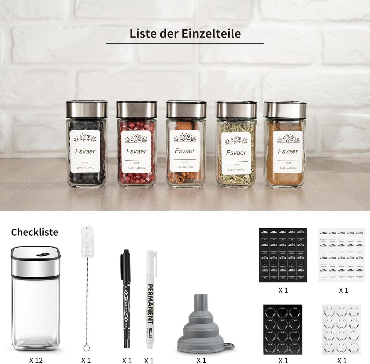 12 Gewürzdosen Set 120ML mit Streueinsatz und Drehdeckel