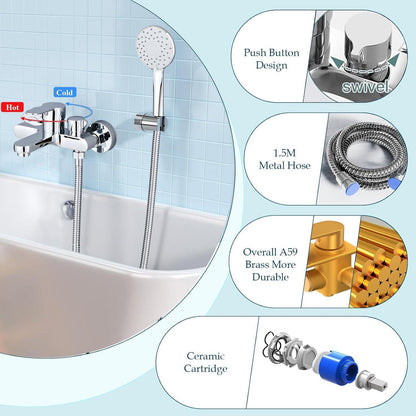 Badewannenarmatur Wandmontage mit Handbrause Chrom 6 Funktionen