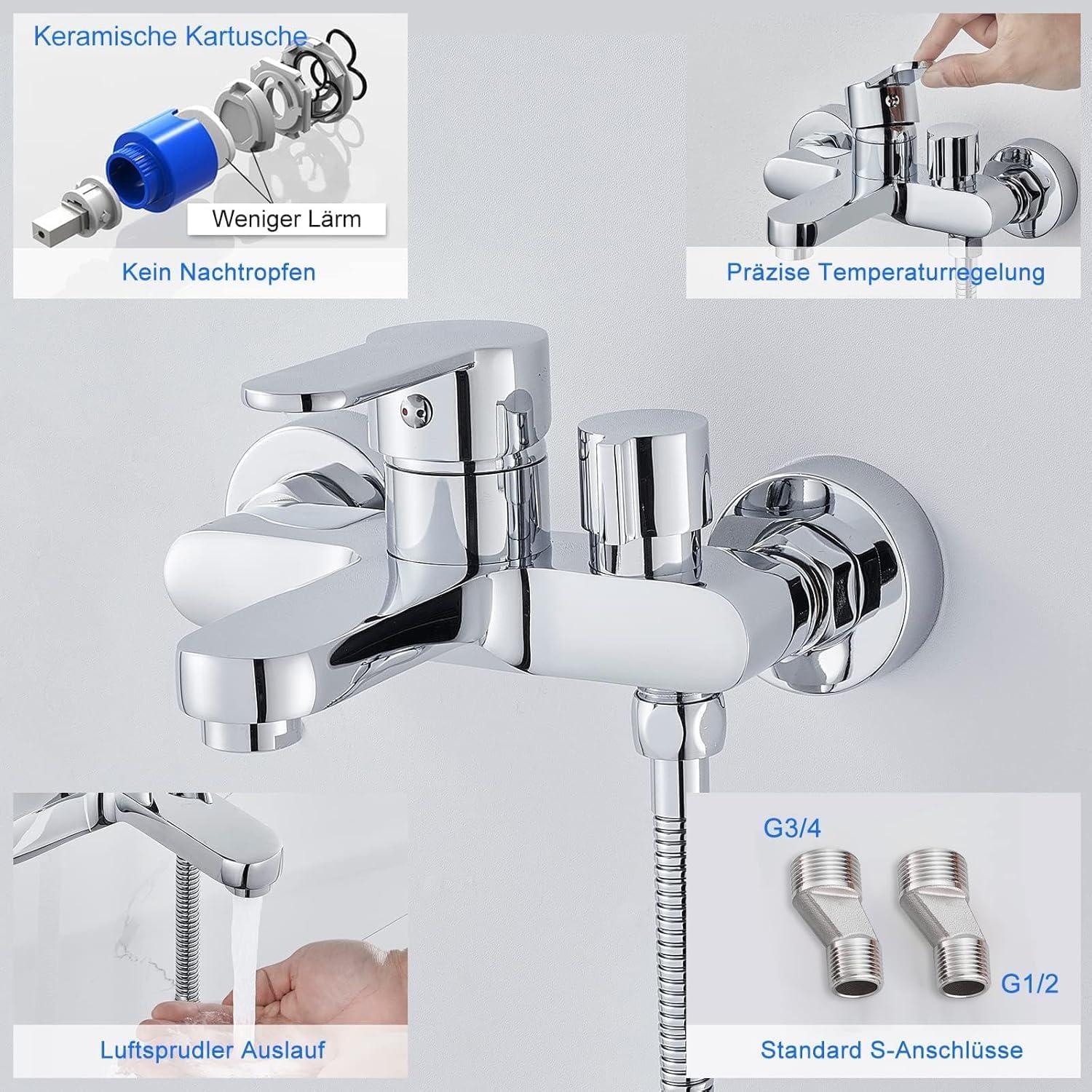 Sumeber Badewannenarmatur Einhebel Wandmontage Wasserhahn 1/2 Zoll Brauseabgang