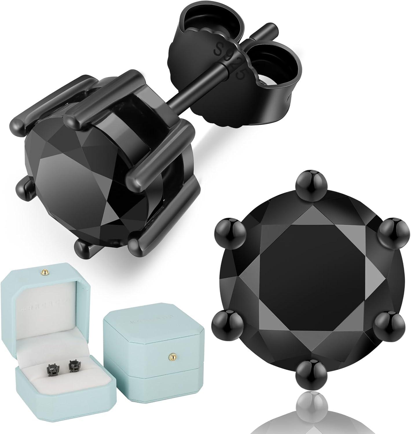 Moissanit Ohrringe Herren Silber 925 2 ct VVS1 D Schwarz 6,5 mm Solitär