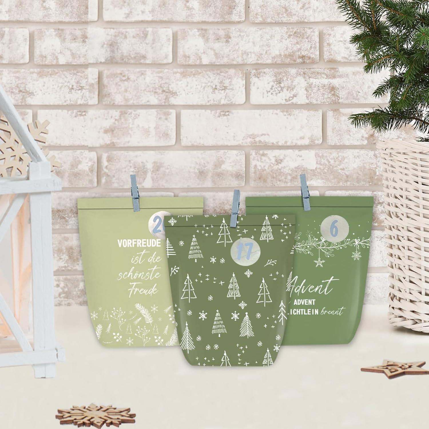 Adventskalender zum Selber Basteln 24 Weihnachtstüten Grüntönen