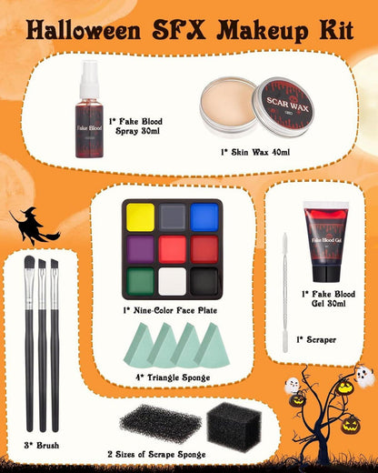 Halloween Make up Set mit 9 Farben Bodypainting FarbenFür