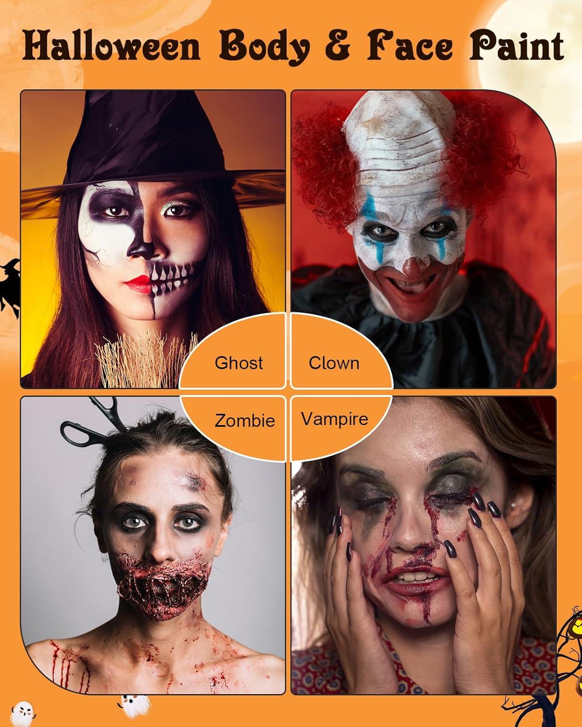 Halloween Schminke Set mit 9 Farben, Kunstblut, Narbenwachs & Zubehör