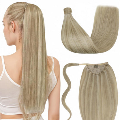 Echthaar Pferdeschwanz Blond Haarverlängerung Zopf 30cm