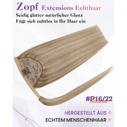 Echthaar Pferdeschwanz Blond Haarverlängerung Zopf 30cm