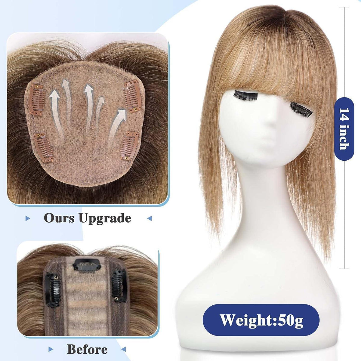 Echthaar Haarteil mit Pony, Ombre Aschblond, 12 Zoll