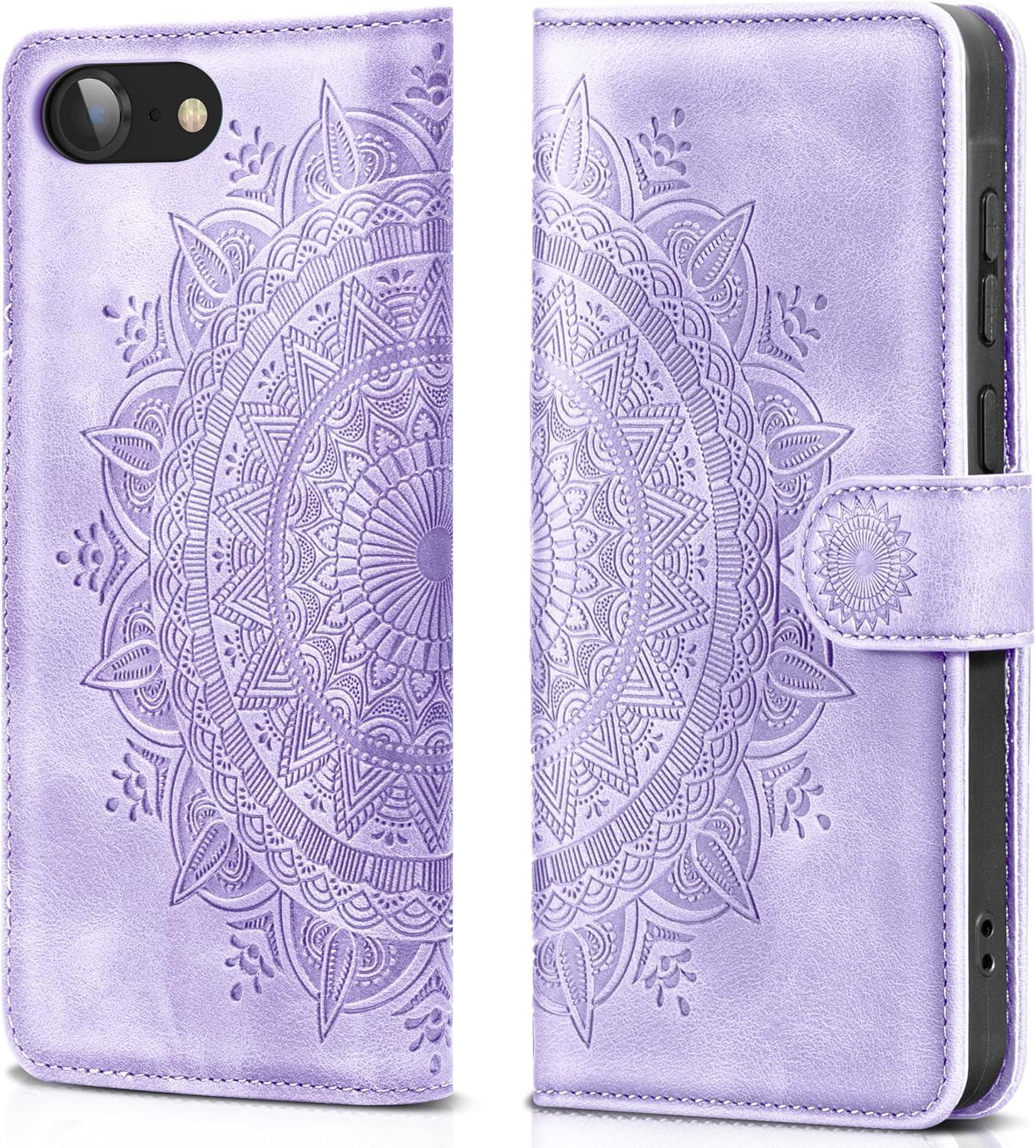 Handyhülle iPhone SE 2022/2020 7/8 Leder Flip Case Standfunktion Hellviolett