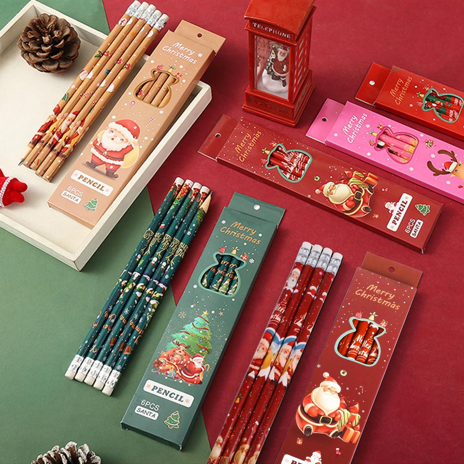 30er Set Weihnachtsbleistifte mit Radiergummi, 5 Designs
