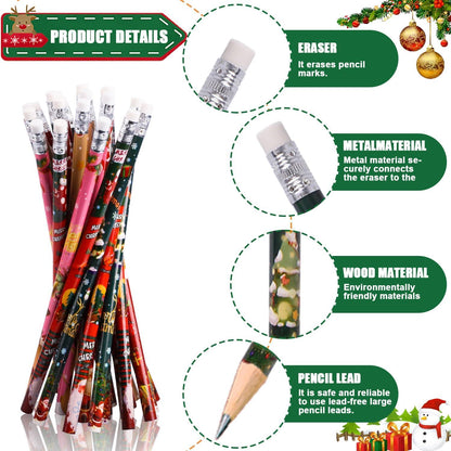 Weihnachtsbleistifte Set mit Radiergummi, 30 Stück, 5 Weihnachtsmotive