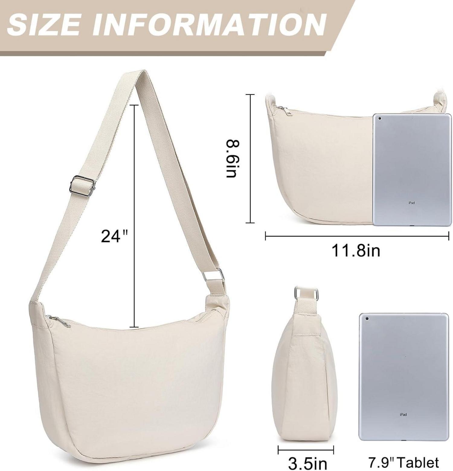 Damen Nylon Crossbody Schultertasche Verstellbarer Gurt Schwarz