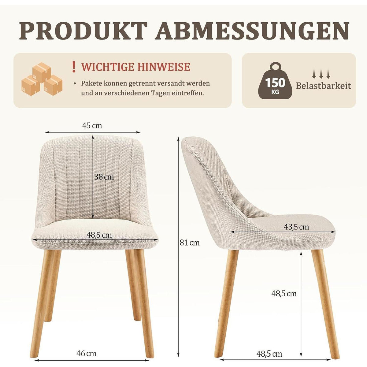 Esszimmerstuhl Set Beige Holzbeine – Polsterstuhl für Küche & Wohnzimmer