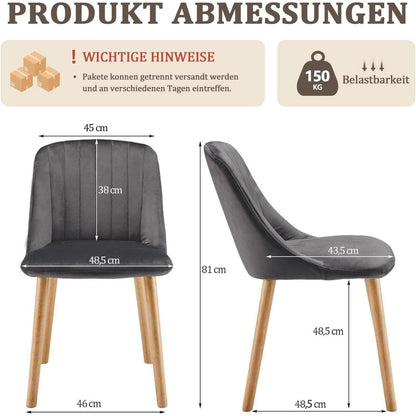 Samt Esszimmerstühle 2er Set Dunkelgrau mit Massivholz