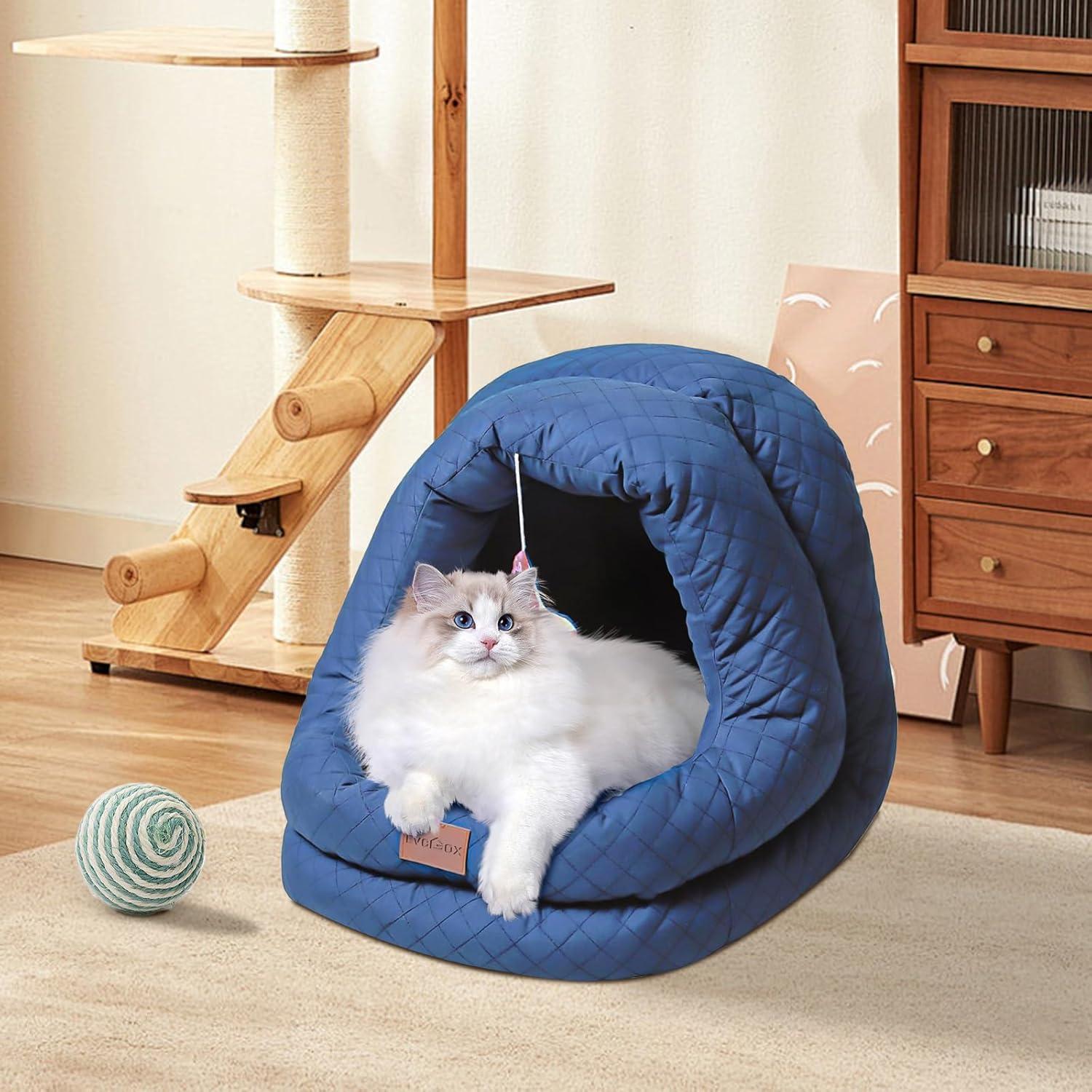 Hundebett Katzenbett Höhle Warmer kühler Matte 40x40x40cm waschbar Blau