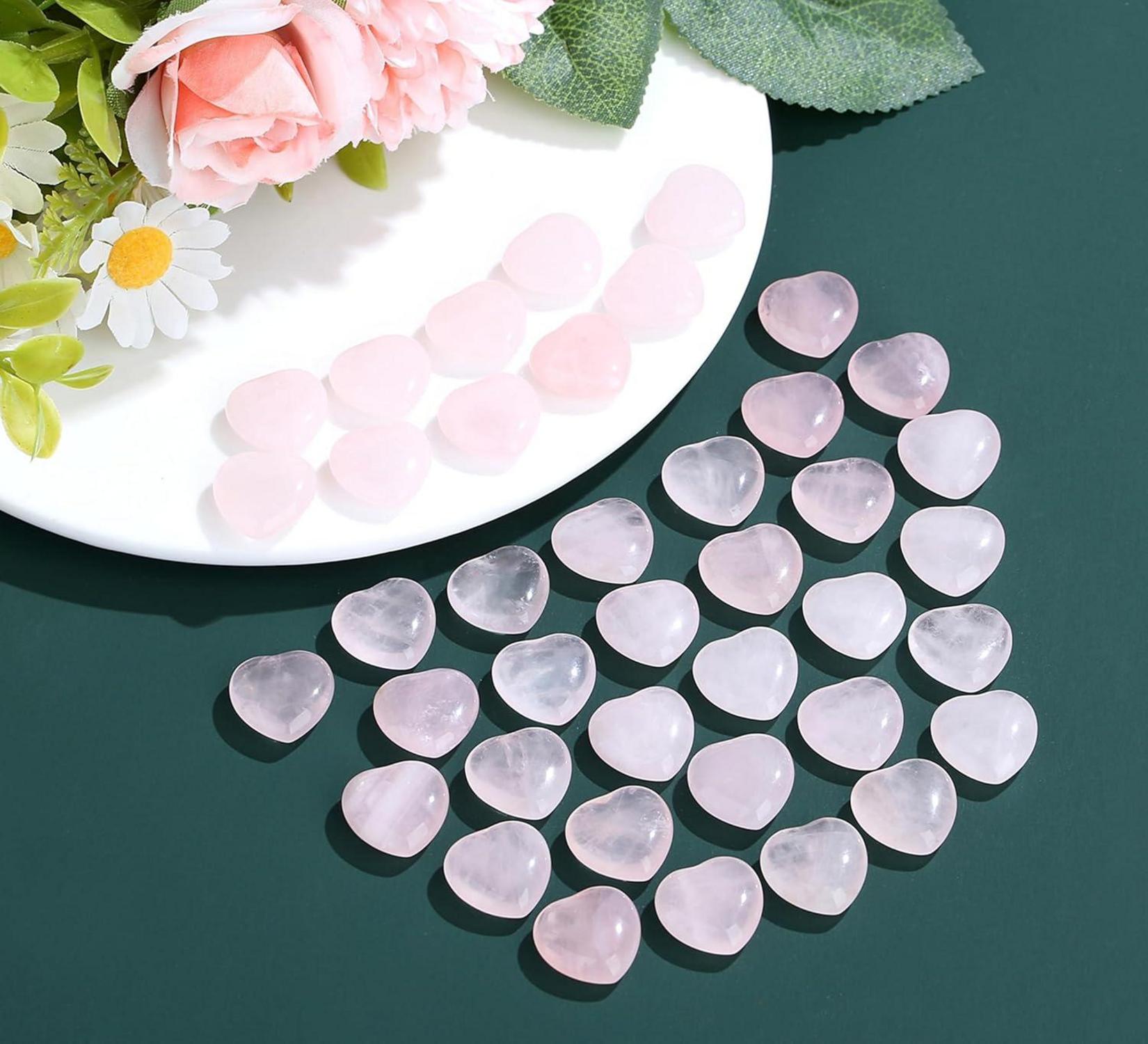 20er Rosenquarz Herz Kristalle Set Heilung Natürliche Stein Reiki