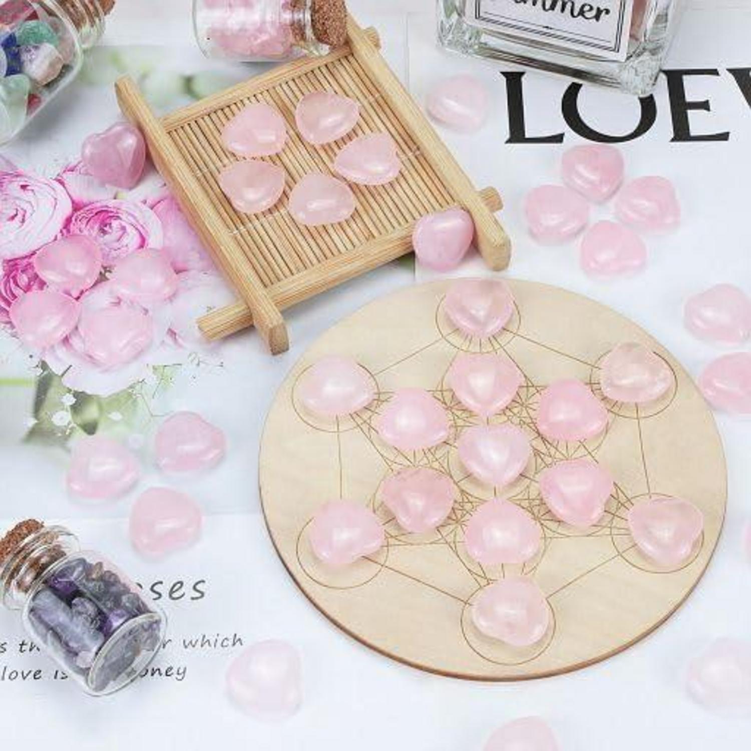 20er Rosenquarz Herz Kristall Set Heilung Liebe Naturstein Reiki