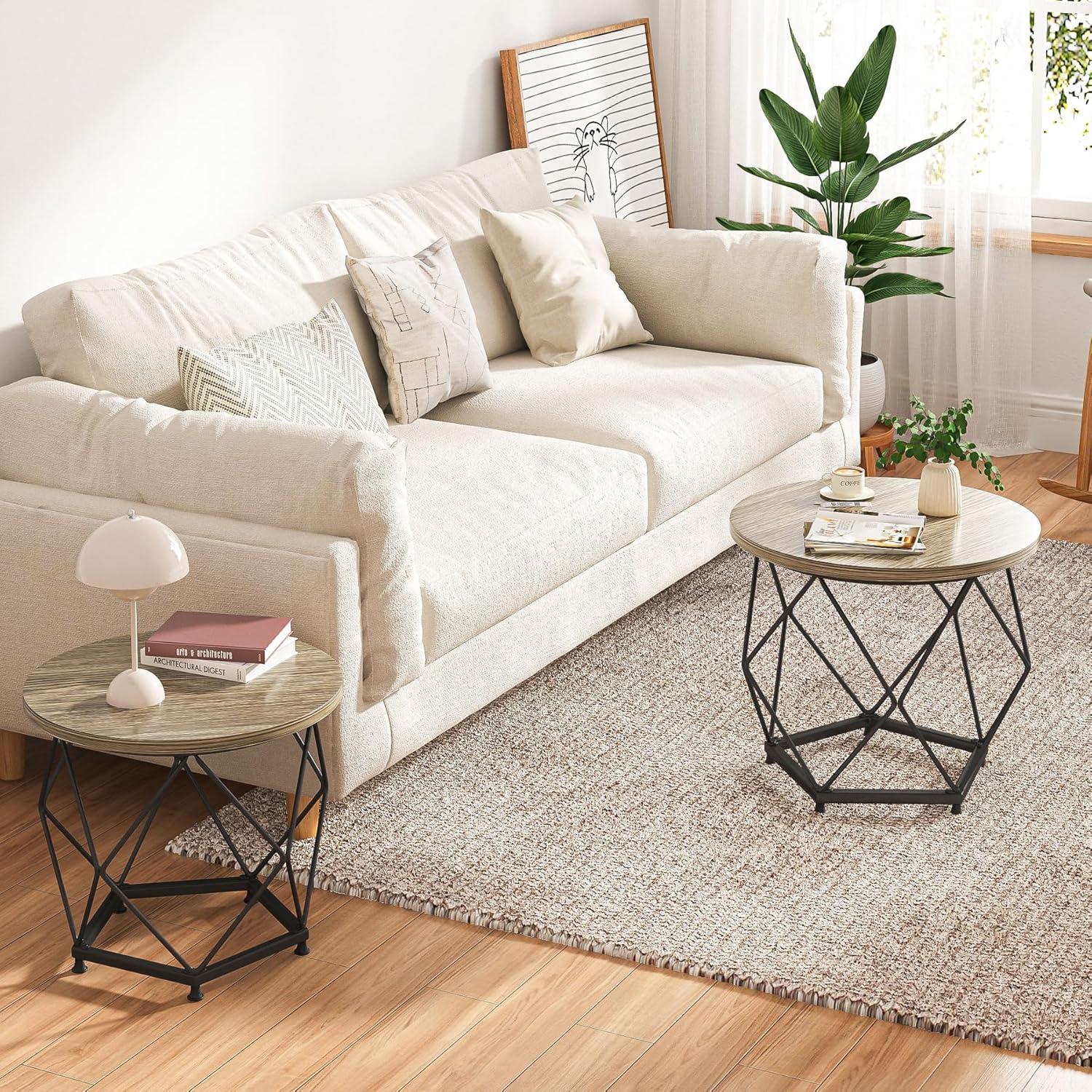 Modernes Rundes Couchtisch-Set 2-teilig, Terrabraun/Schwarz