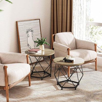 Modernes Rundes Couchtisch-Set 2-teilig, Terrabraun/Schwarz