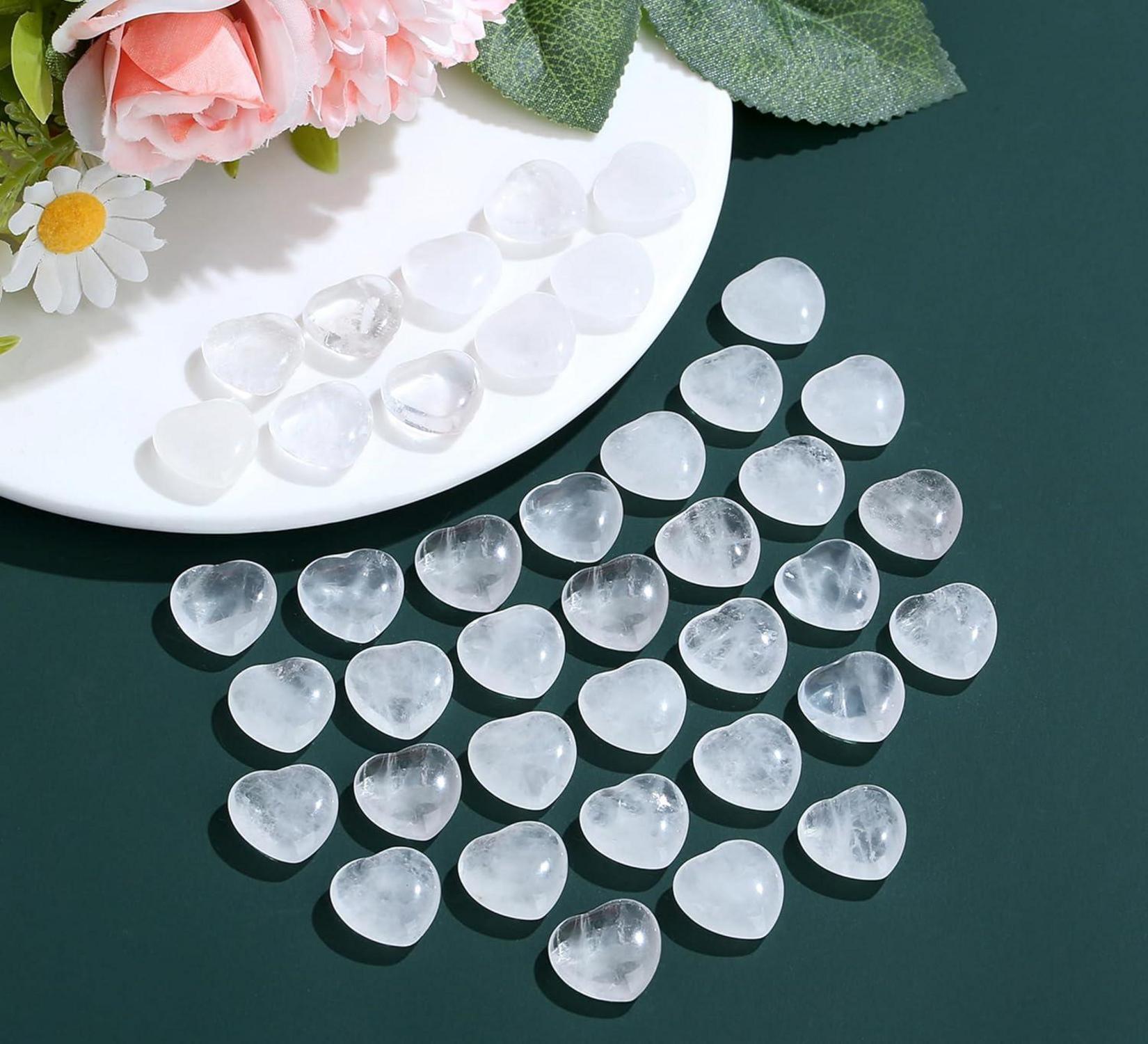 20 Stück Bergkristall Herz Edelsteine Set Natürliche Steine Reiki Kristalle 0,6 Zoll