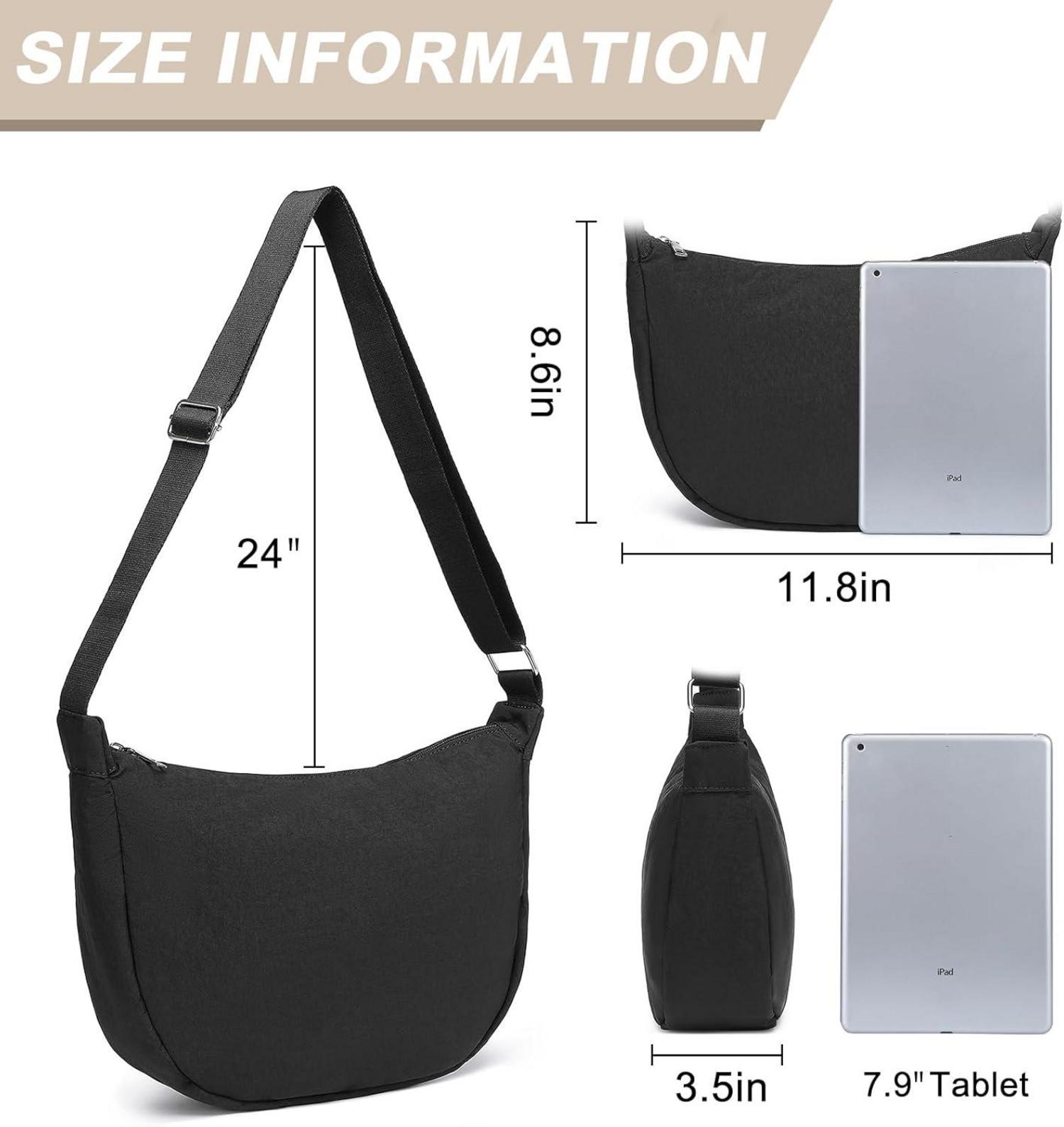 Damen Halbmond Crossbody Umhängetasche Nylon Wasserdicht Verstellbarer