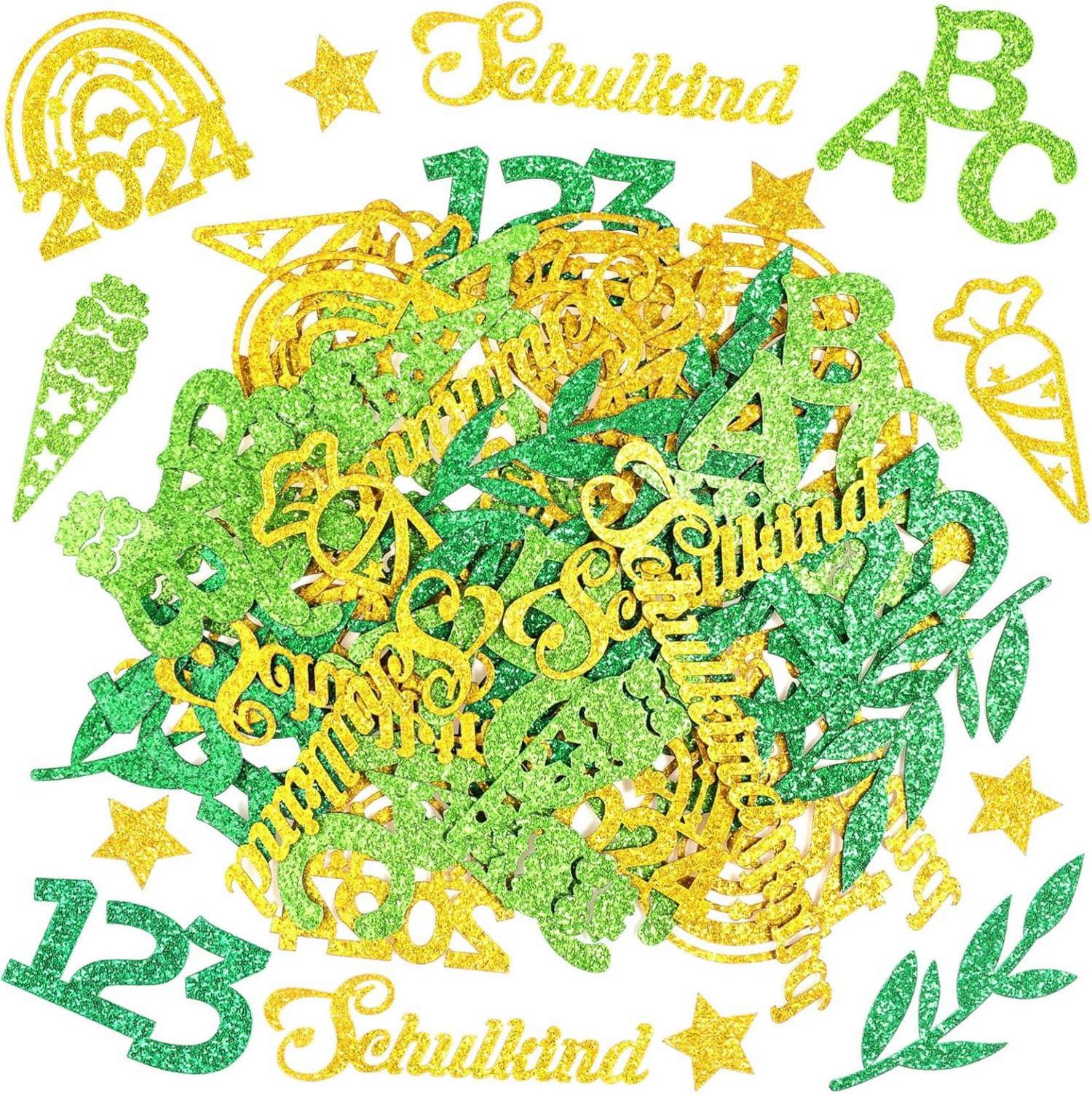 50 Stück Grünes und Goldenes Einschulung Konfetti ABC 123 Zuckertüte Streudeko