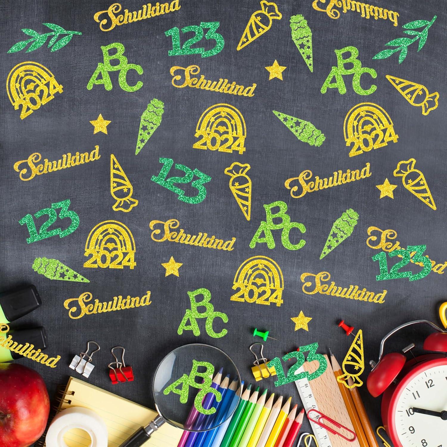 Einschulung Streudeko Gold Grün Schulkind ABC 123 Zuckertüte 50 Stück