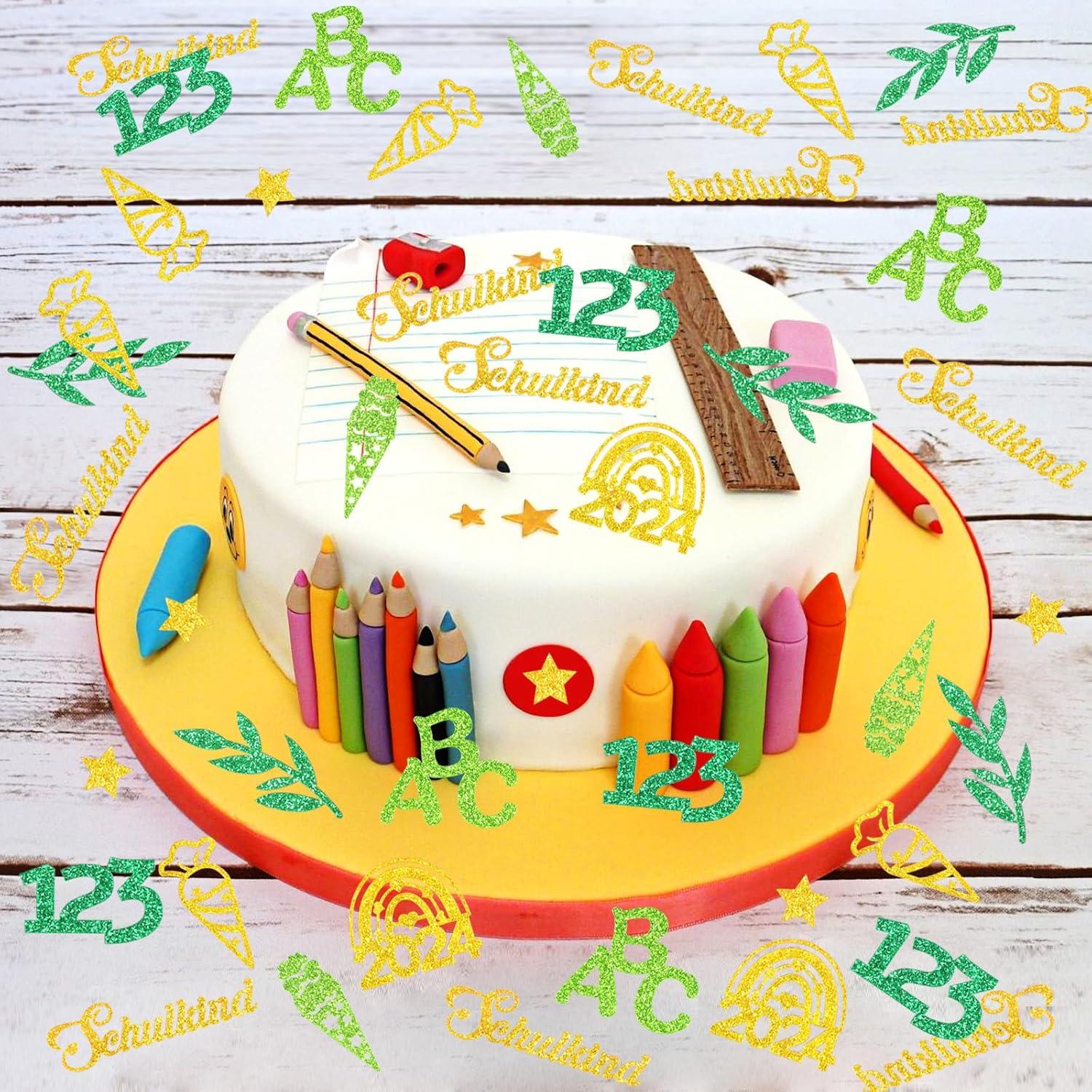 Einschulung Streudeko Gold Grün Schulkind ABC 123 Zuckertüte 50 Stück