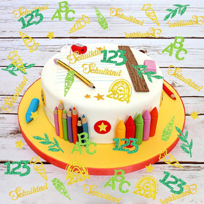 Einschulung Streudeko Gold Grün Schulkind ABC 123 Zuckertüte 50 Stück
