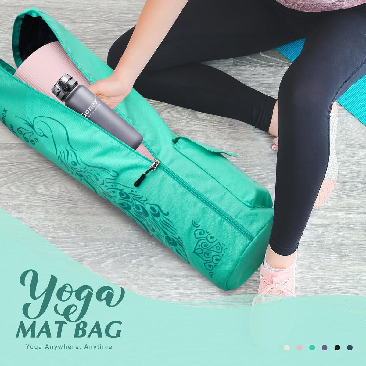 Yogatasche mit Reißverschluss – Wasserdicht & Verstellbar – Grün Pfau
