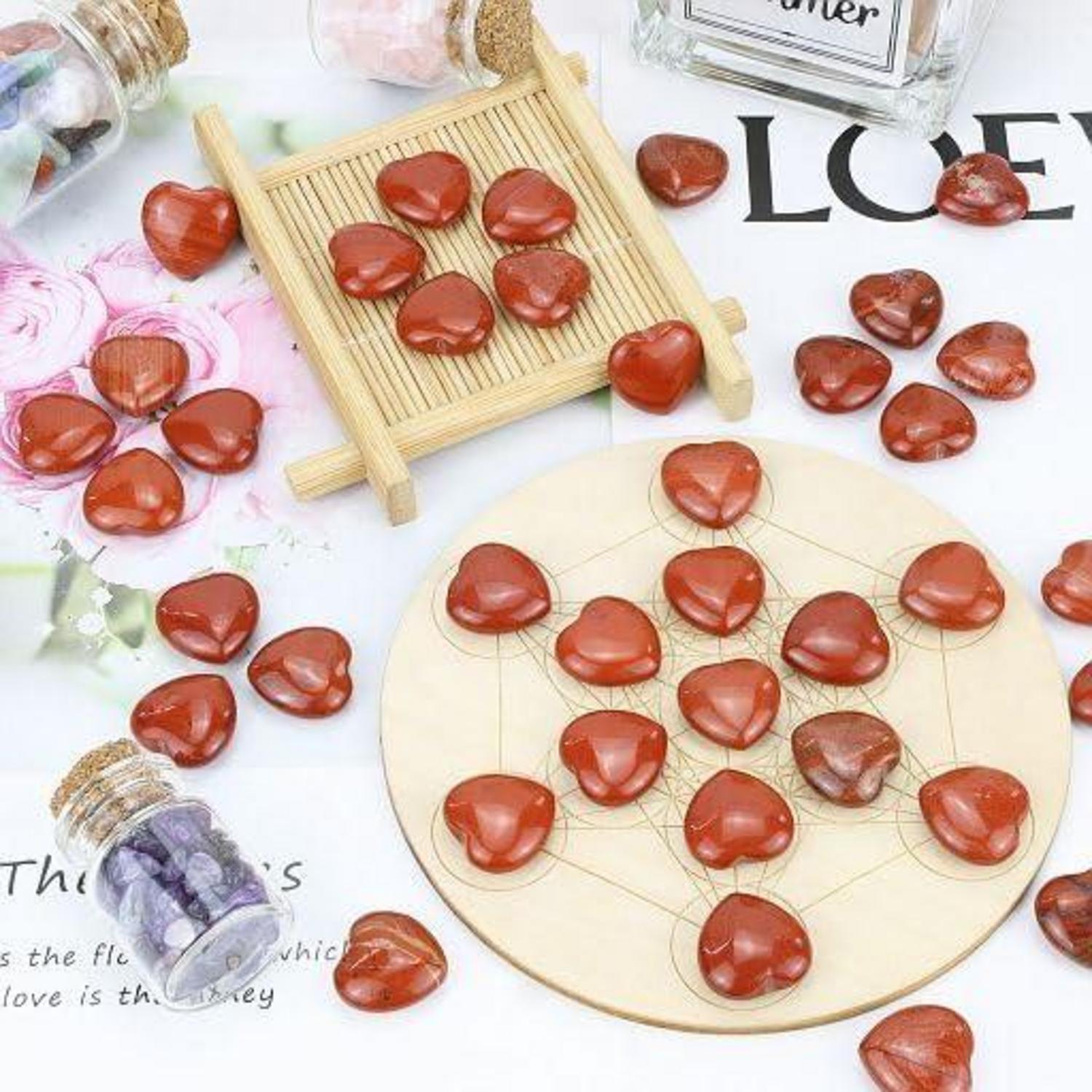20 Stück Roter Jaspis Herz Edelsteine Kristall Set Natürlich Reiki