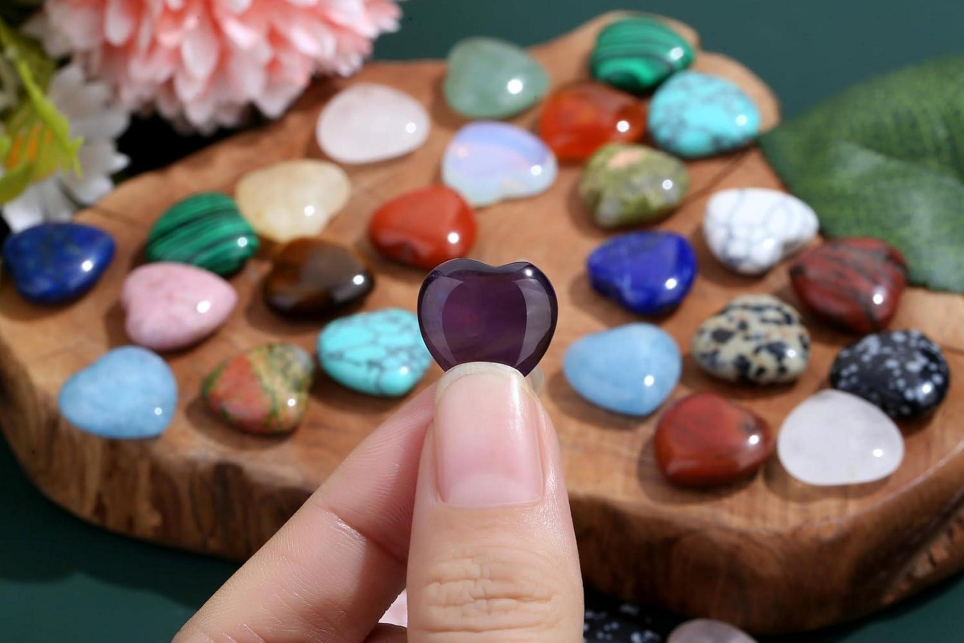 20 Stück Natürliche Herz Edelsteine Set Rosenquarz Amethyst