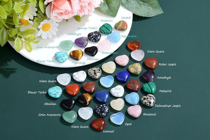 Kristall Herz Edelsteine Set Naturstein Amethyst Rosenquarz