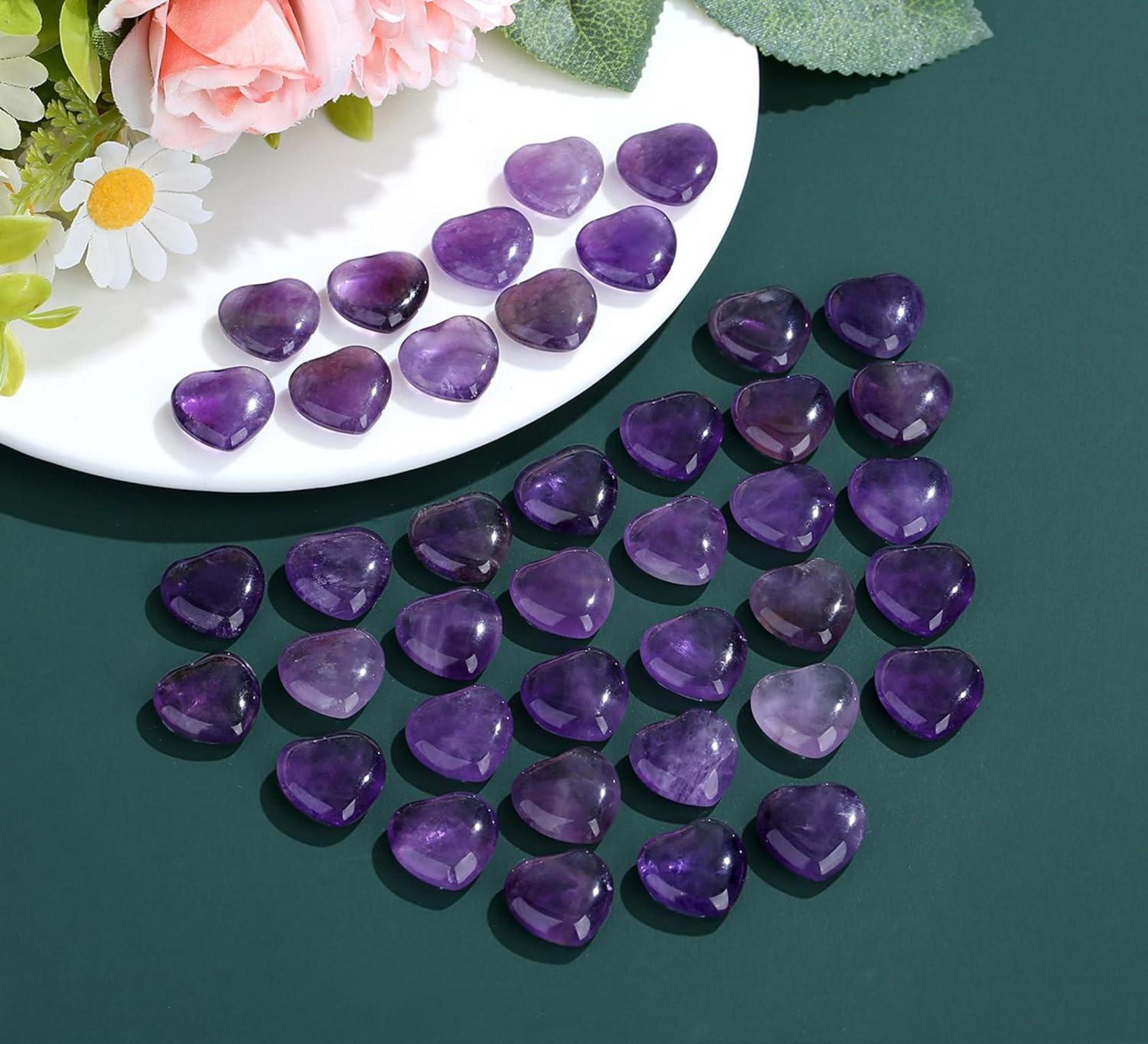 Amethyst Herz Kristall Set 20 Stück Natürliche Edelsteine Meditation Reiki Heilung