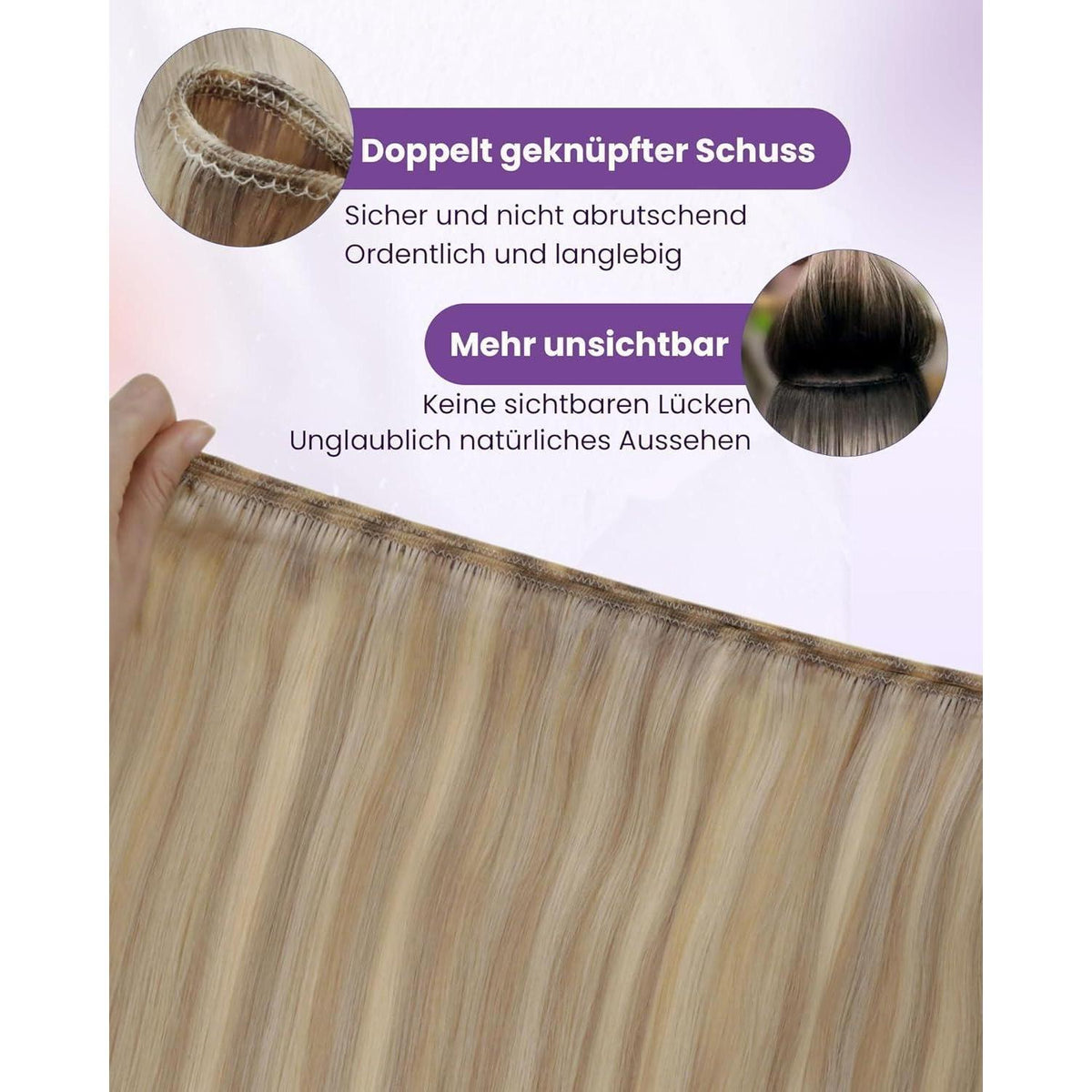 Echthaar Tressen zum Einnähen Blond Highlight Mittelblond