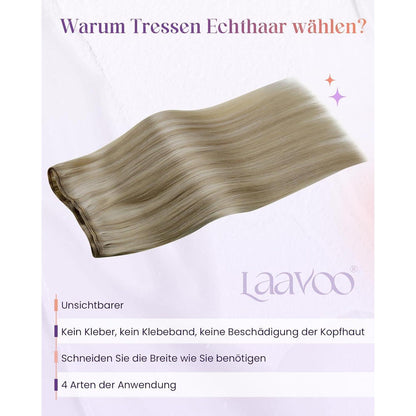 Echthaar Tressen zum Einnähen Blond Highlight Mittelblond