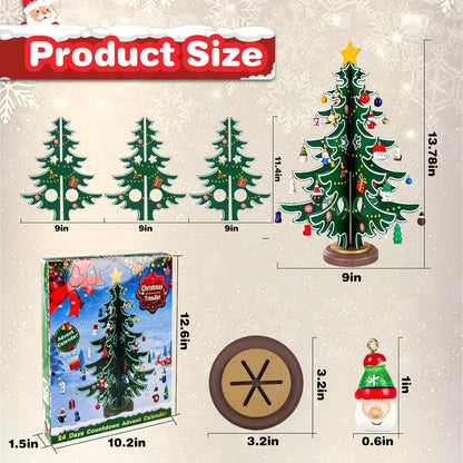 Weihnachts-Adventskalender 2024 mit Holzbaum & 29 Ornamenten