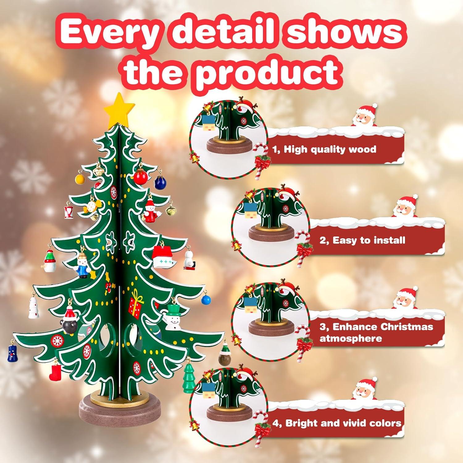 Adventskalender 2024 Holzweihnachtsbaum Tischdekoration 29 Ornamente Countdown Kalender