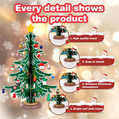 Adventskalender 2024 Holzweihnachtsbaum Tischdekoration 29 Ornamente Countdown Kalender