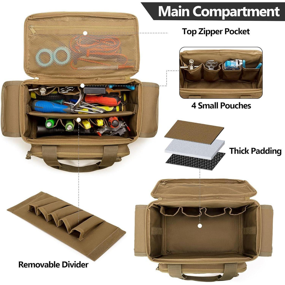 Kleine Werkzeugtasche Khaki mit gepolstertem Boden