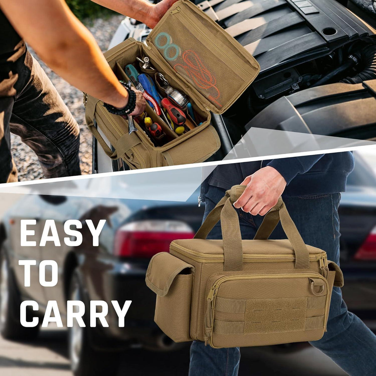 Kleine Werkzeugtasche Khaki mit gepolstertem Boden
