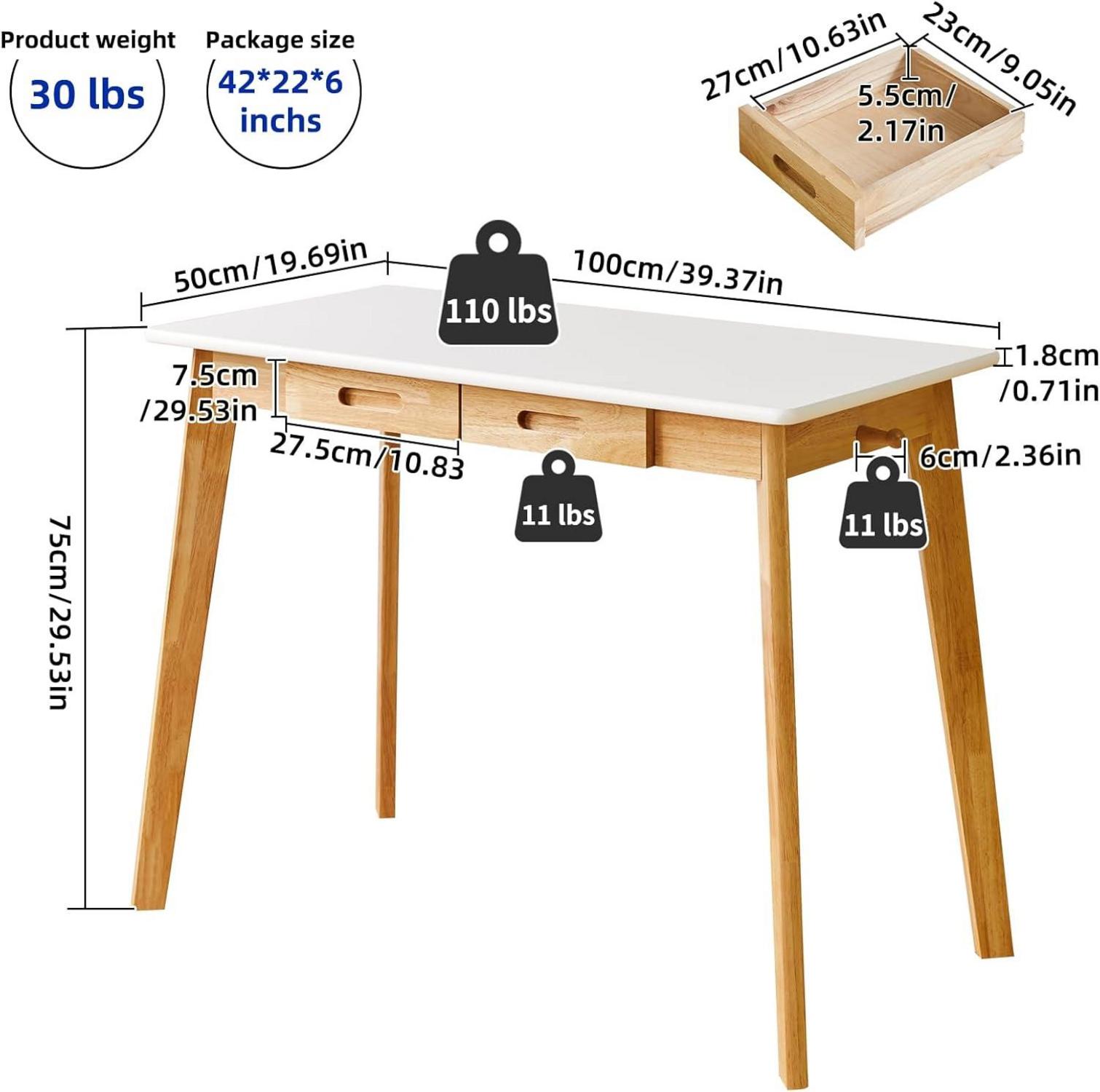 Kleiner Arbeits- und Esstisch aus Holz mit Schublade & Hängestange
