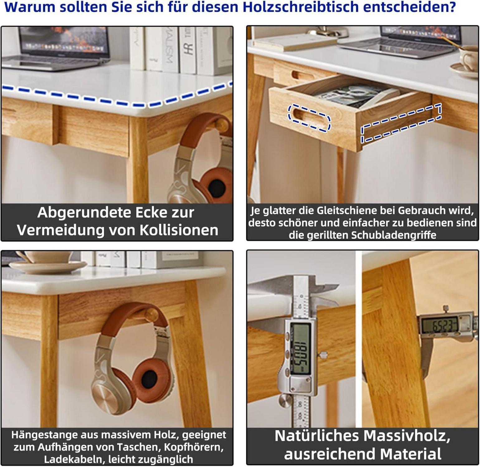 Kleiner Computertisch Holz Schreibtisch Schublade Hängestange Weiß 100x50x75cm