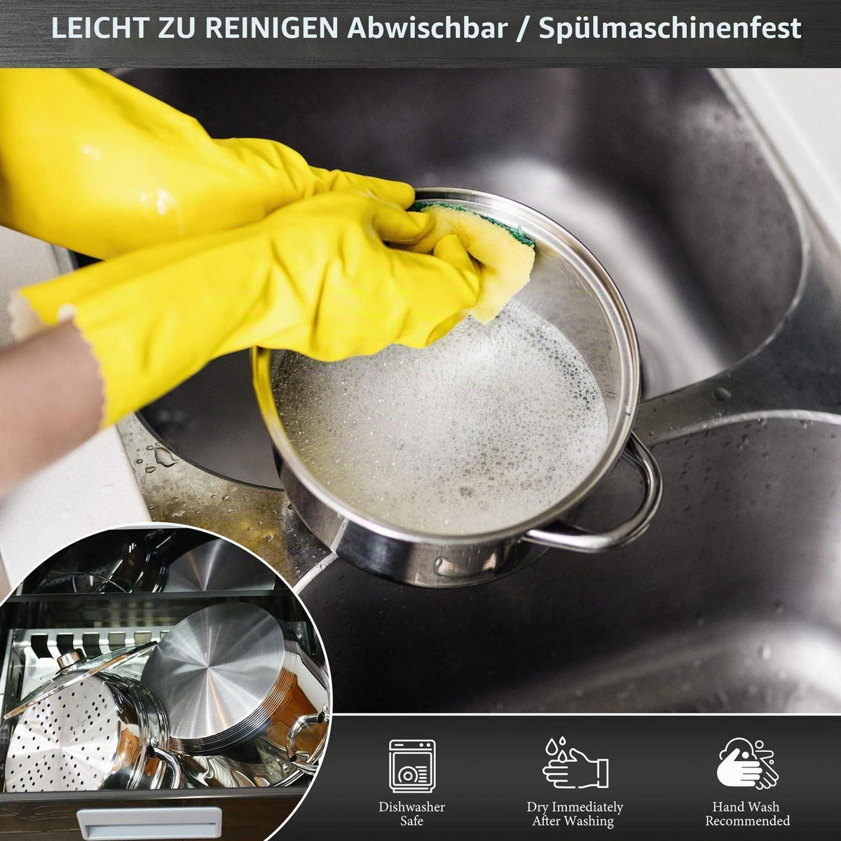 Edelstahl-Suppentopf-Set mit Dampfgarer & Glasdeckel 4L