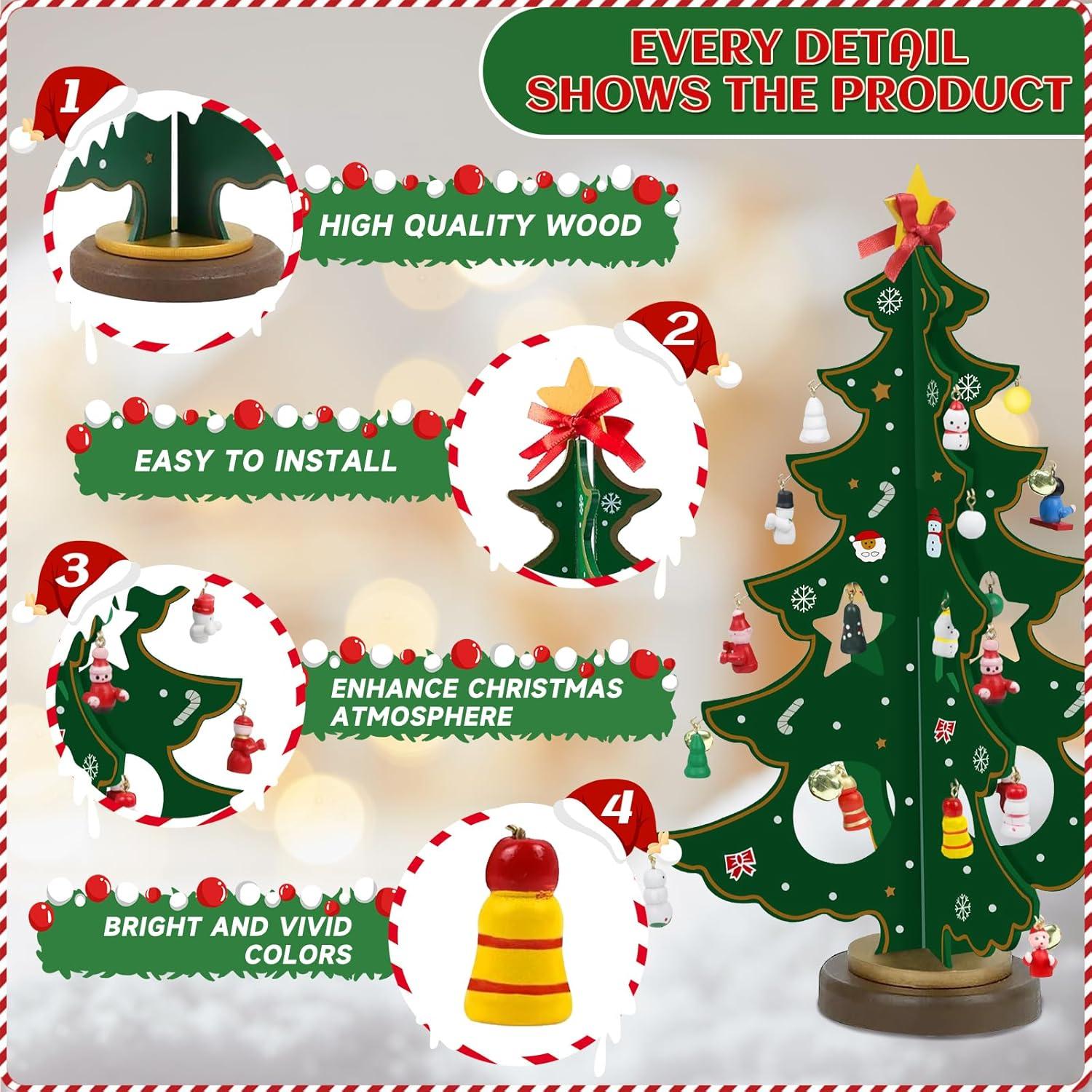 2024 Adventskalender Hölzernen Weihnachtsbaum 35 Ornamenten 24 Tage Countdown Weihnachten Weihnachtsgeschenke Kinder & Erwachsene