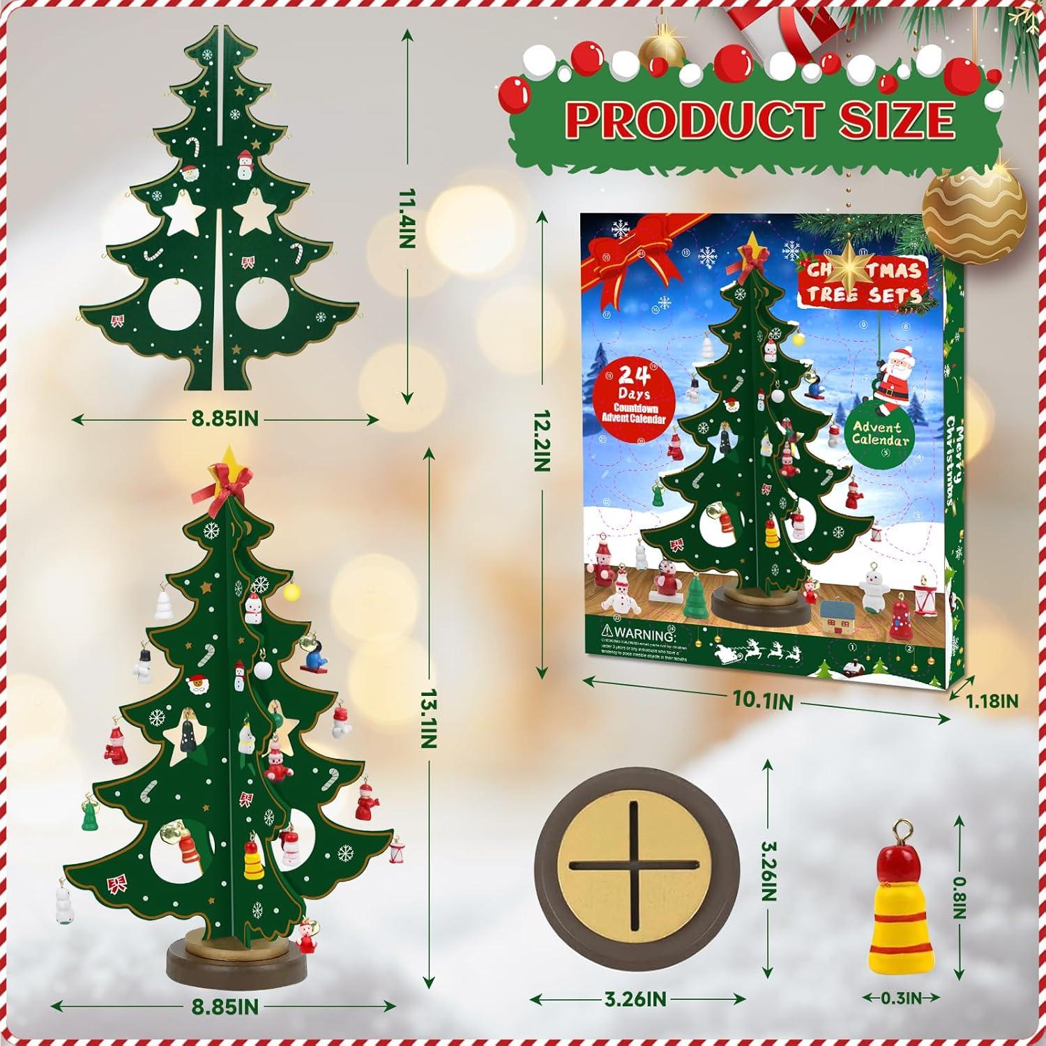 2024 Adventskalender Holz Weihnachtsbaum 29 Ornamente 24 Tage Countdown