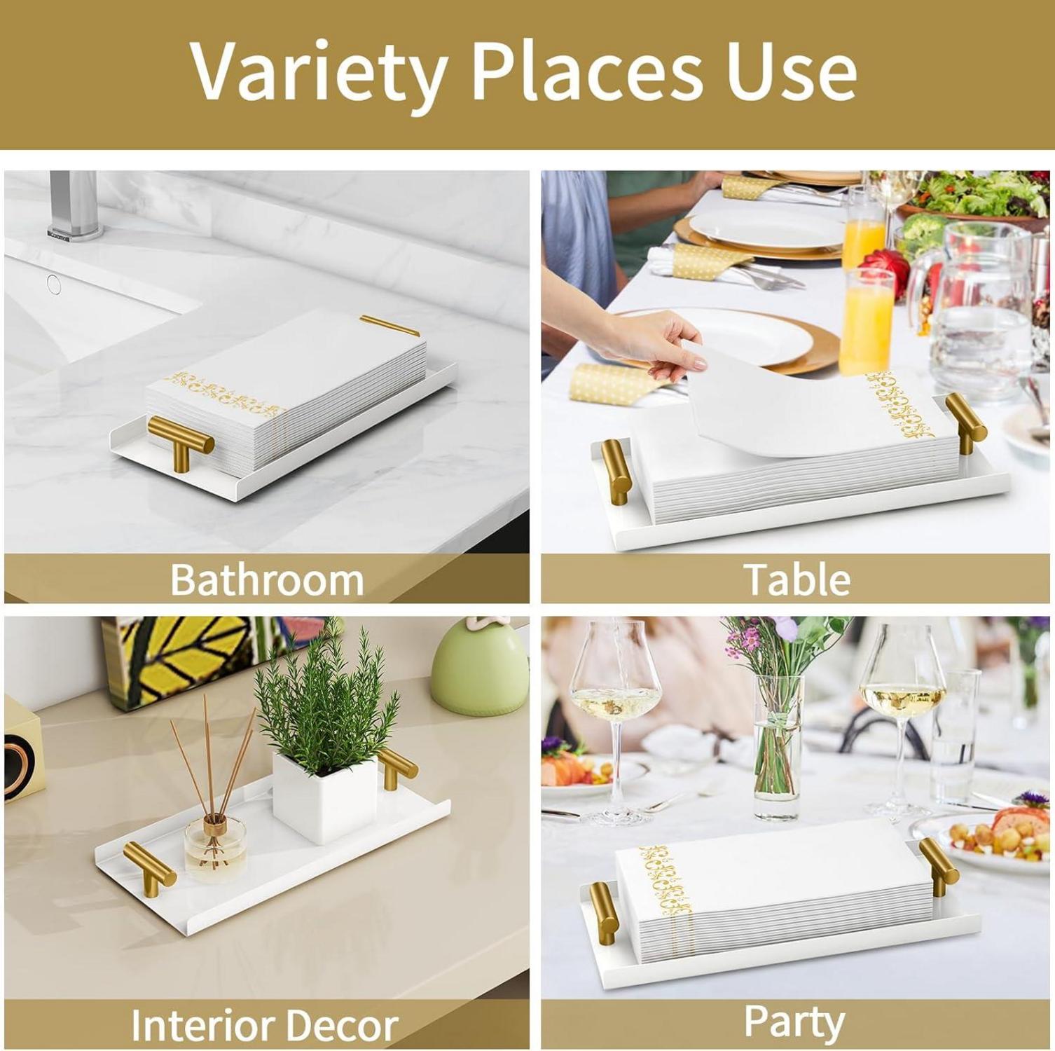 Serviettenhalter Rechteckig Metall Weiß & Gold für Tisch Küche Bad