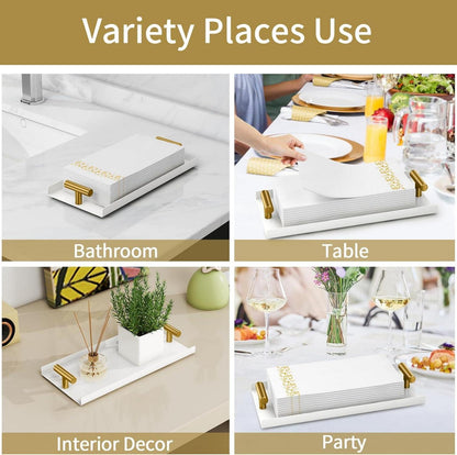 Serviettenhalter Rechteckig Metall Weiß & Gold für Tisch Küche Bad