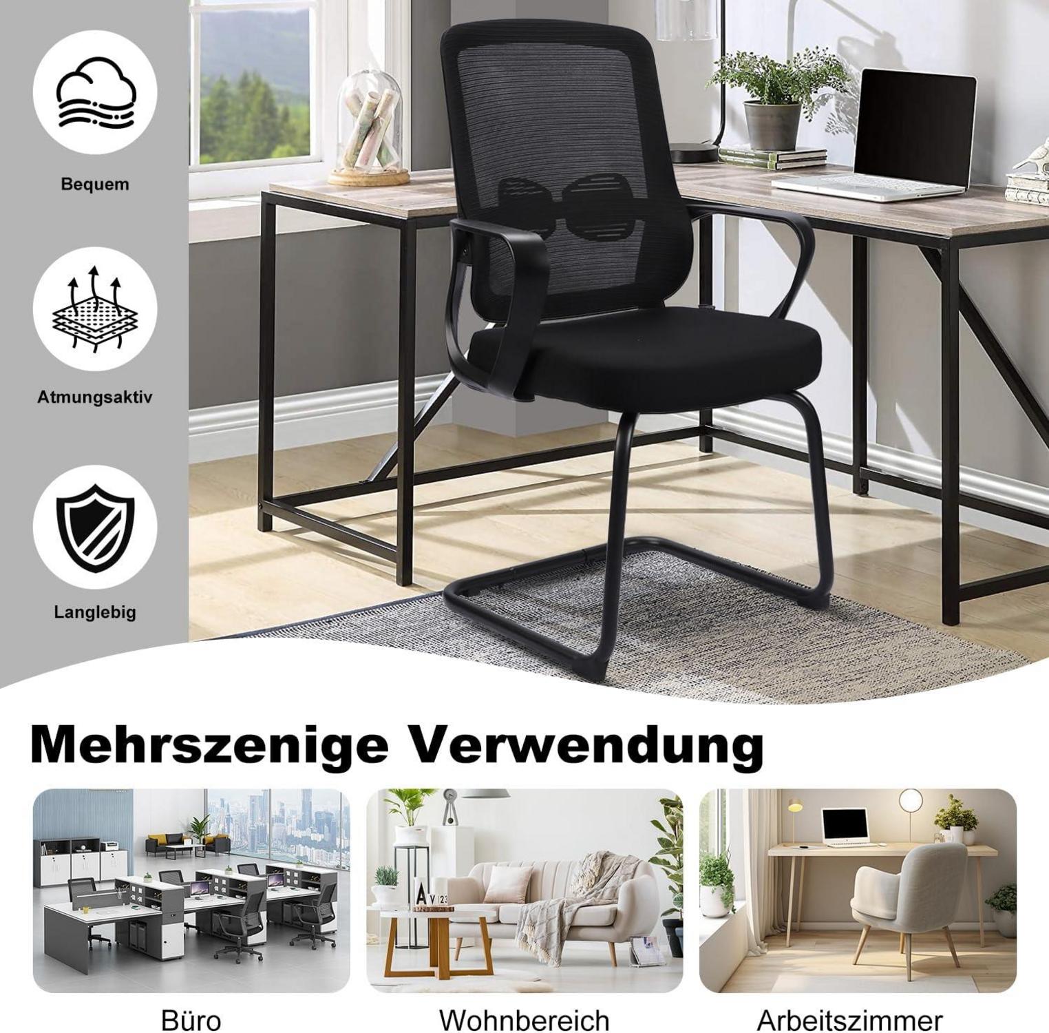 Freischwinger Stühle Bürostuhl mit Armlehne Lendenwirbelstütze Ergonomisch Schwarz