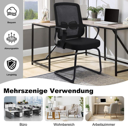 Freischwinger Stühle Bürostuhl mit Armlehne Lendenwirbelstütze Ergonomisch Schwarz